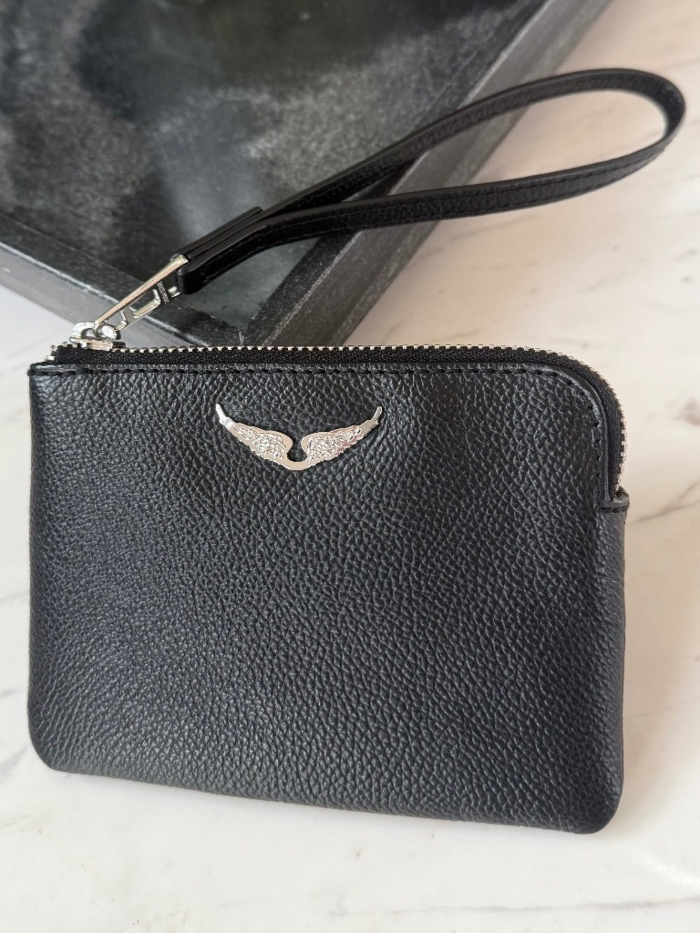 New Zadig&Voltaire Mini Uma Wings Grained Leather Wallet Clutch